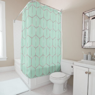 Rideaux De Douche Or rose et menthe chic Hexagone Géométrique Glamou