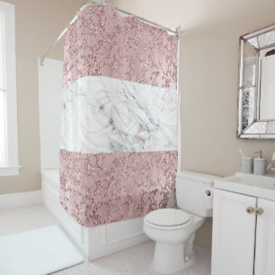 Rideaux De Douche Or rose Moderne Glam Marbre & Paillettes Décoratif