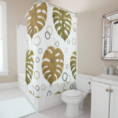 Rideaux De Douche Or tropical : aquarelle de feuille de monstère (En situation)