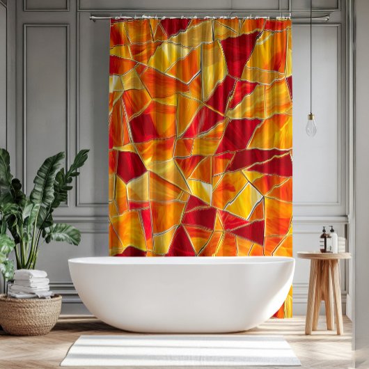 Rideaux De Douche Orange and gold Stained Glass Mosaic Pattern