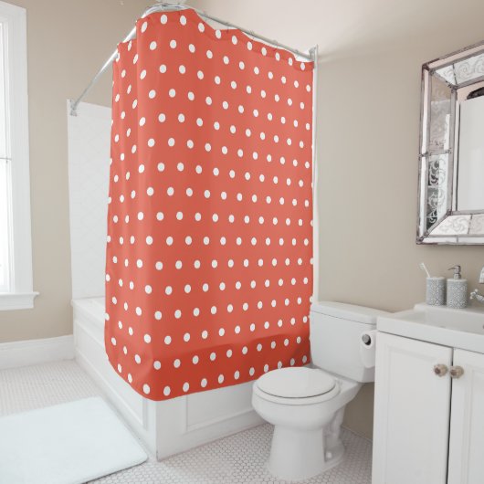 Rideaux De Douche Orange and White Polka Dots (En situation)
