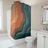 Rideaux De Douche Orange Bleu et Géode Or (En situation)