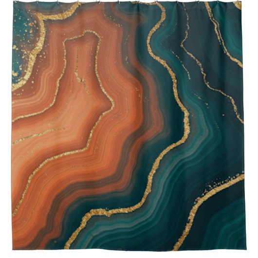 Rideaux De Douche Orange Bleu et Géode Or (Devant)