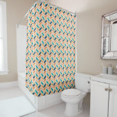 Rideaux De Douche Orange, Bleu, Marine Herringbone Motif Design (En situation)