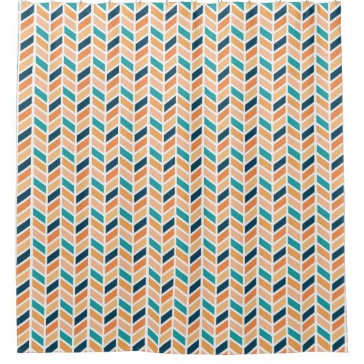 Rideaux De Douche Orange, Bleu, Marine Herringbone Motif Design (Devant)