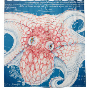 Rideaux De Douche Orange bleu Octopus Kraken Carte Vintage Nautique