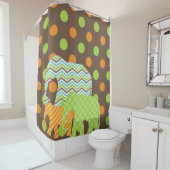 Rideaux De Douche Orange, Brown, Vert, Trio Eléphant Bleu (En situation)