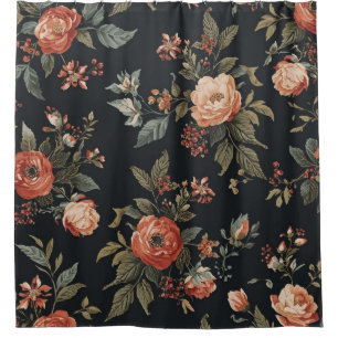 Rideaux De Douche Orange Brûlé Sauge Noire Fleur Cottagecore Sombre