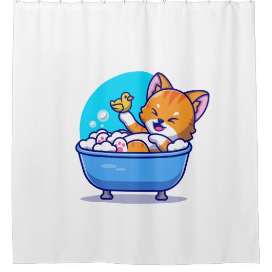 Rideaux De Douche Orange chat prendre bain drôle mignon (Devant)