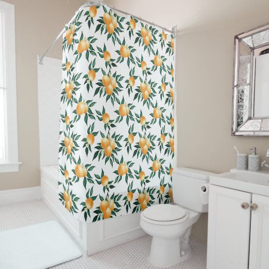 Rideaux De Douche Orange Citrus Tropical Botanical Pattern (En situation)