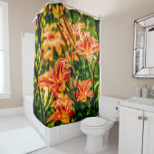 Rideaux De Douche Orange Daylilies Fleurs (En situation)