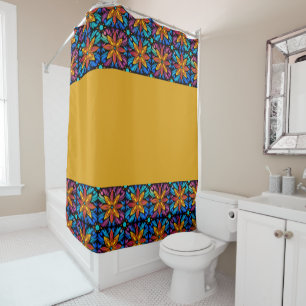 Rideaux De Douche Orange et bleu Fleur Carrés foncé