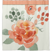 Rideaux De Douche Orange et vert aquarelle floral (Devant)
