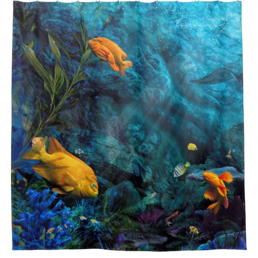 RIDEAUX DE DOUCHE ORANGE FISH BLUE OCEAN (Devant)