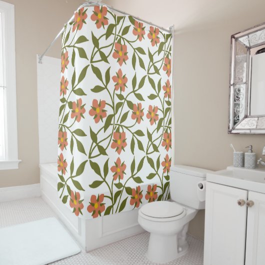RIDEAUX DE DOUCHE ORANGE FLEURS (En situation)