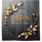 Rideaux De Douche Orange Monogramme Moderne Écriture Mariage Gris (Devant)