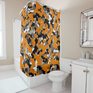 Rideaux De Douche Orange Noir Gris Brun Camouflage Camo Imprimé
