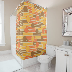 Rideaux De Douche Orange, Or, Rectangles Brown et cercles