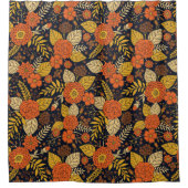 Rideaux De Douche Orange rétro, Jaune & Marine Floral  (Devant)