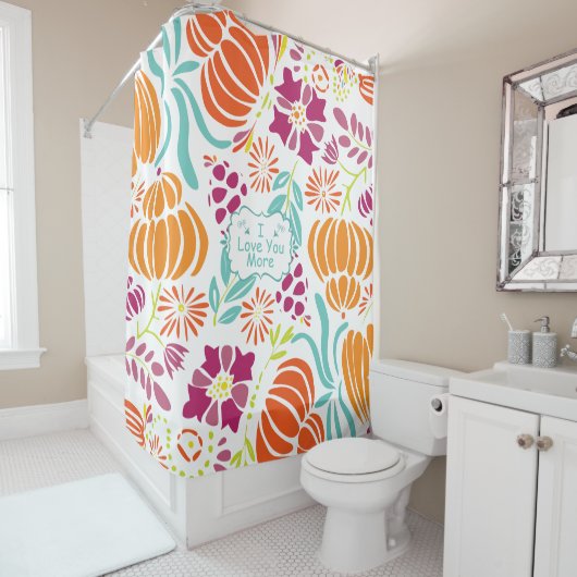 Rideaux De Douche Orange rose violet Aqua bleu motif floral (En situation)