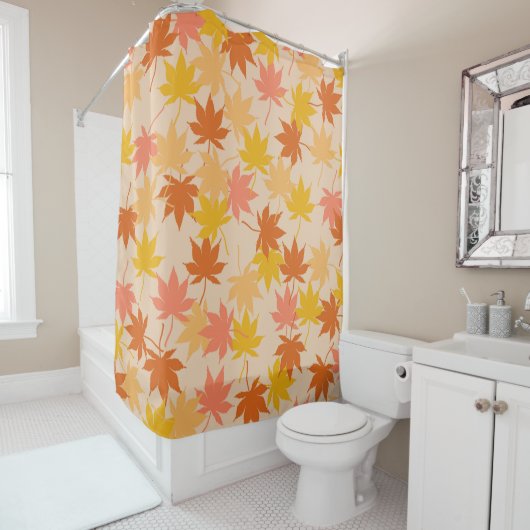 Rideaux De Douche Orange Rustique Botanique Feuille Motif (En situation)