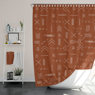 Rideaux De Douche Orange Terracotta Magnifique Motif géométrique