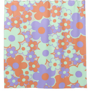 Rideaux De Douche Orange violet bleu rétro Y2K les années 70 Fleur M