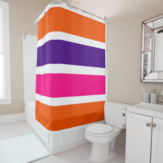 Rideaux De Douche Orange, violet et roses chaudes (En situation)