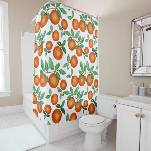 Rideaux De Douche Oranges d'été Motif d'aquarelle d'agrumes (En situation)