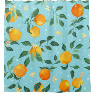 Rideaux De Douche Oranges, fleurs : textile sans couture motif.