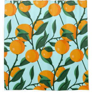Rideaux De Douche oranges sur branches de feuilles sans soudure moti