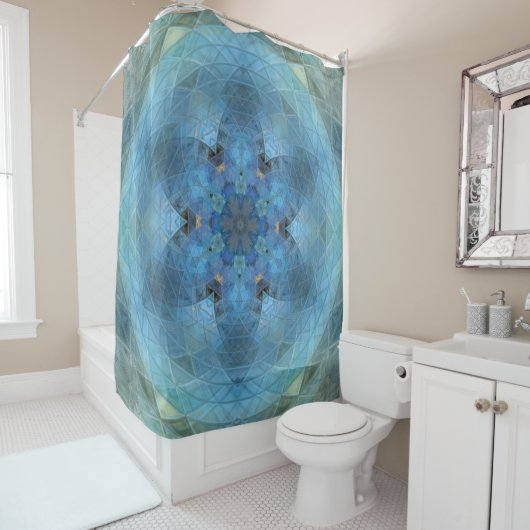 Rideaux De Douche Orbe Florale Vert Bleu (En situation)