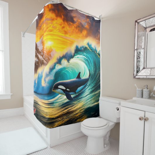 Rideaux De Douche Orca Solo Wave Barrel Fun Design par Rich AMeN Gil (En situation)