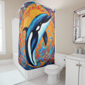 Rideaux De Douche Orca Whale Leaping Décoré Bloc de surface (En situation)