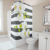 Rideaux De Douche Orchidées blanches modernes et bandes blanches épa (En situation)