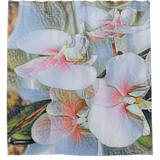 Rideaux De Douche Orchidées blanches roses fleurs aquarelle (Devant)