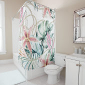 Rideaux De Douche Orchidées Chaînes d'or Feuilles Tropical (En situation)