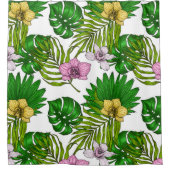 Rideaux De Douche Orchidées et feuilles de palmiers, rose, jaune, ve (Devant)