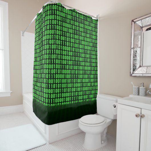 Rideaux De Douche Ordinateur numérique à code binaire vert (En situation)