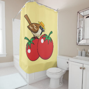 Rideaux De Douche Organic lover Sparrow Eating Red Tomato