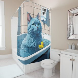 Rideaux De Douche Oriental Blue Cat Sloppy Sleepy mignonne drôle