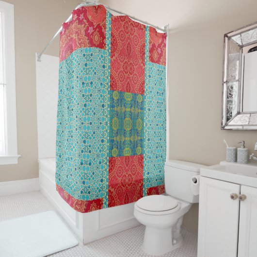 Rideaux De Douche Oriental Red Turquoise Pattern - Shower Curtain (En situation)