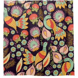 Rideaux De Douche Ornement vintage Folk Floral Birds