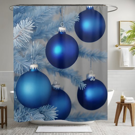 Rideaux De Douche Ornements bleus grenus Arbre blanc Noël