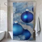Rideaux De Douche Ornements bleus grenus Arbre blanc Noël