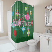 Rideaux De Douche Ornements de Noël Green Retro (En situation)