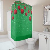 Rideaux De Douche Ornements de Noël rouges sur vert (En situation)