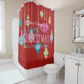 Rideaux De Douche Ornements rétro Noël rouge (En situation)