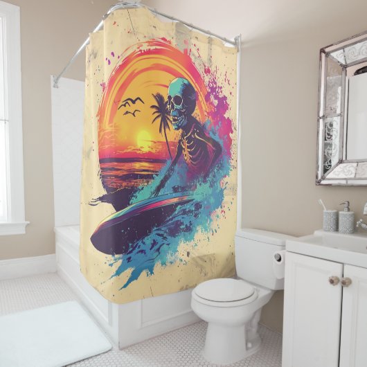 Rideaux De Douche Os à marée Surf crâne (En situation)