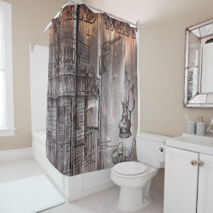 Rideaux De Douche Ouest sauvage de bois-d'Amérique rustique